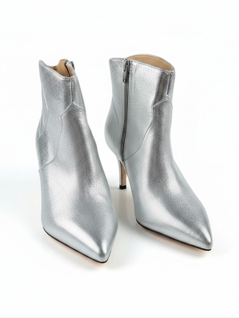 EXPRESS X Brian Atwood Metalic Silver Pointed-Toe Ankle Boots Womens 8.5